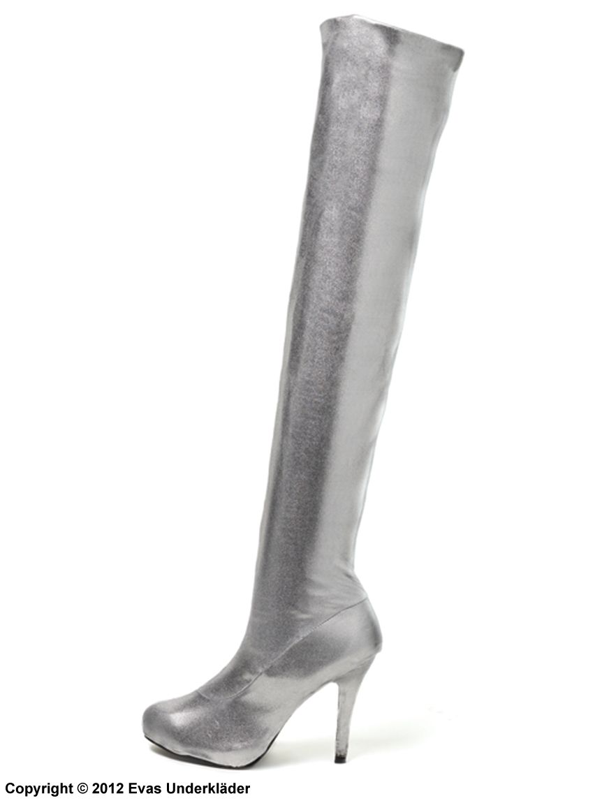 Silver thigh high boot